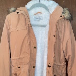 Charlotte Russe Tan Hooded Jacket with Fur